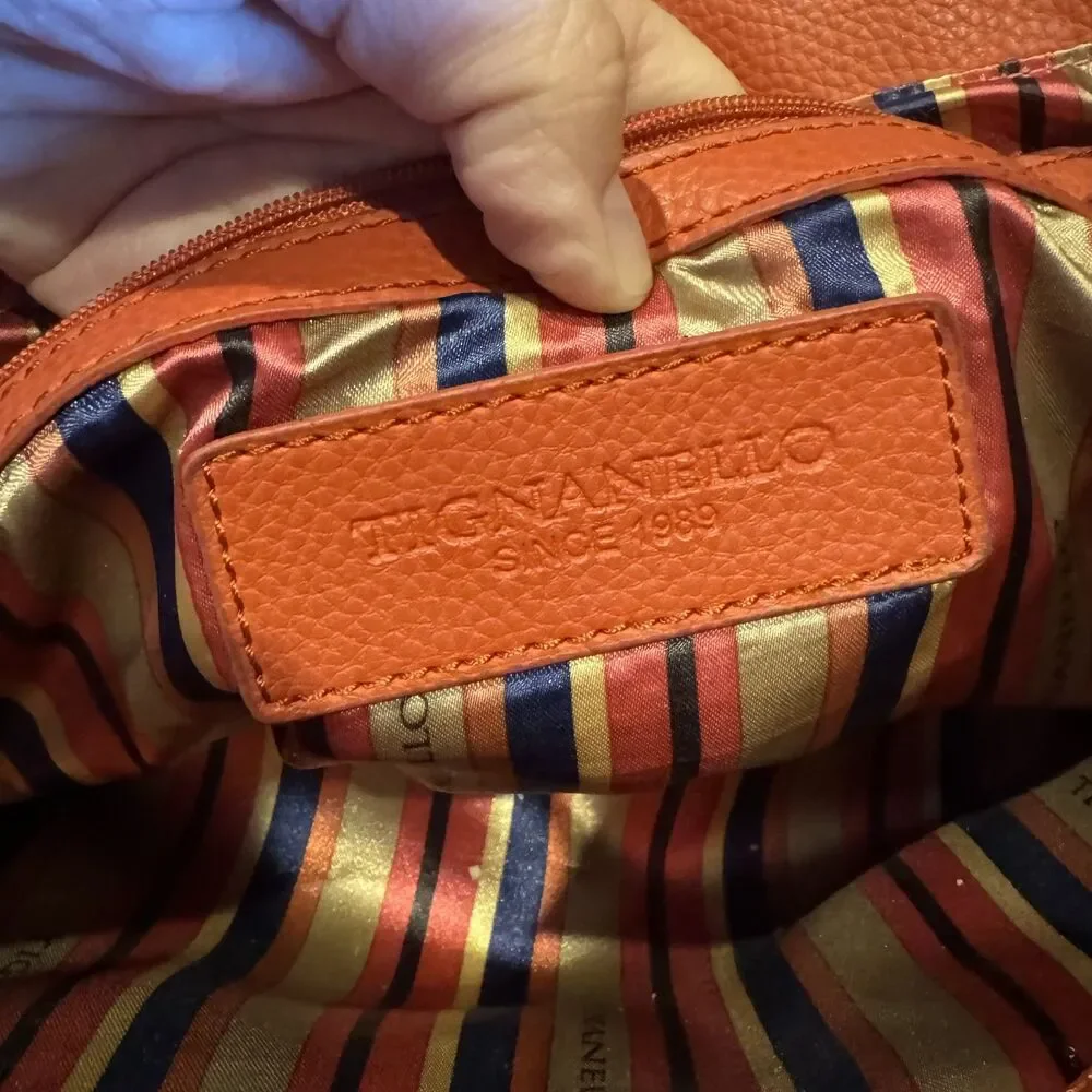 Tignanello Leather Shoulder Bag Pebbled Double Handle Tote Pink Orange 14x11 - Picture 9 of 12